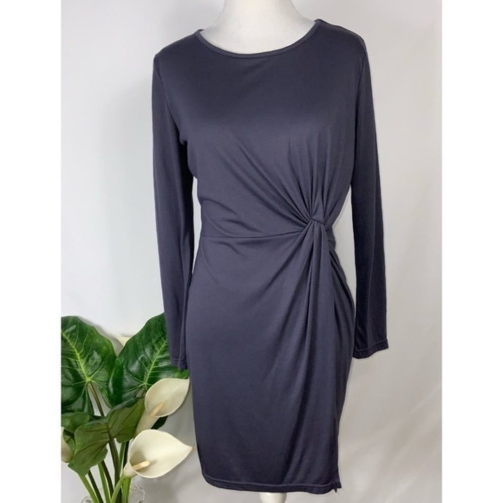 She & Sky Gray Faux Wrap Long Sleeve Soft Bodycon Casual Work Party Dress M